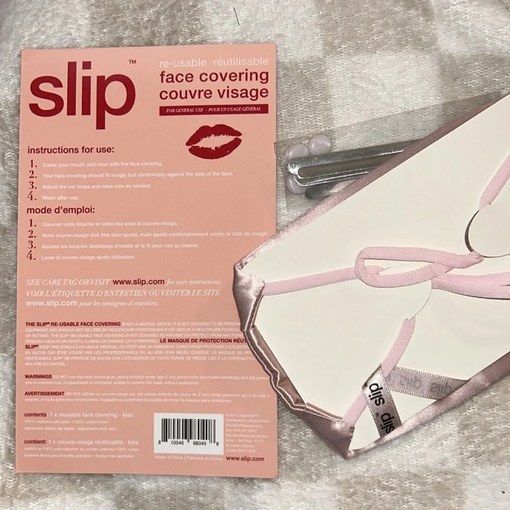 NWT SLIP Pure Silk Adult Pleated Face Covering Red Kiss